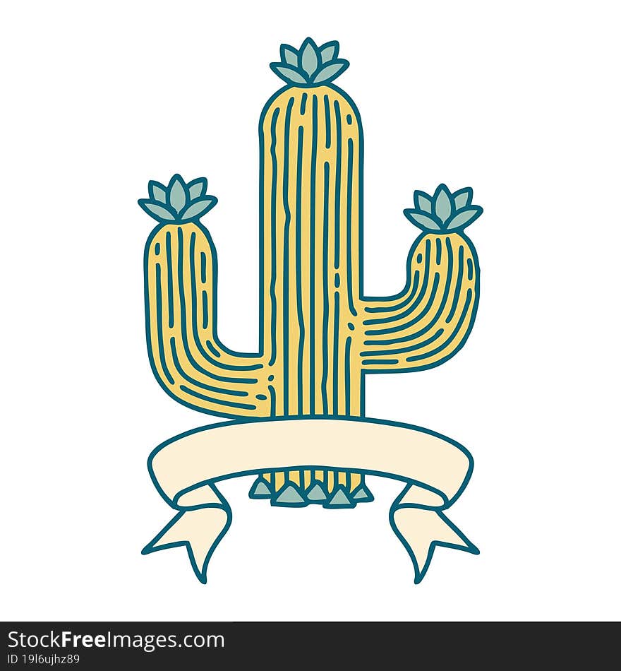 tattoo with banner of a cactus