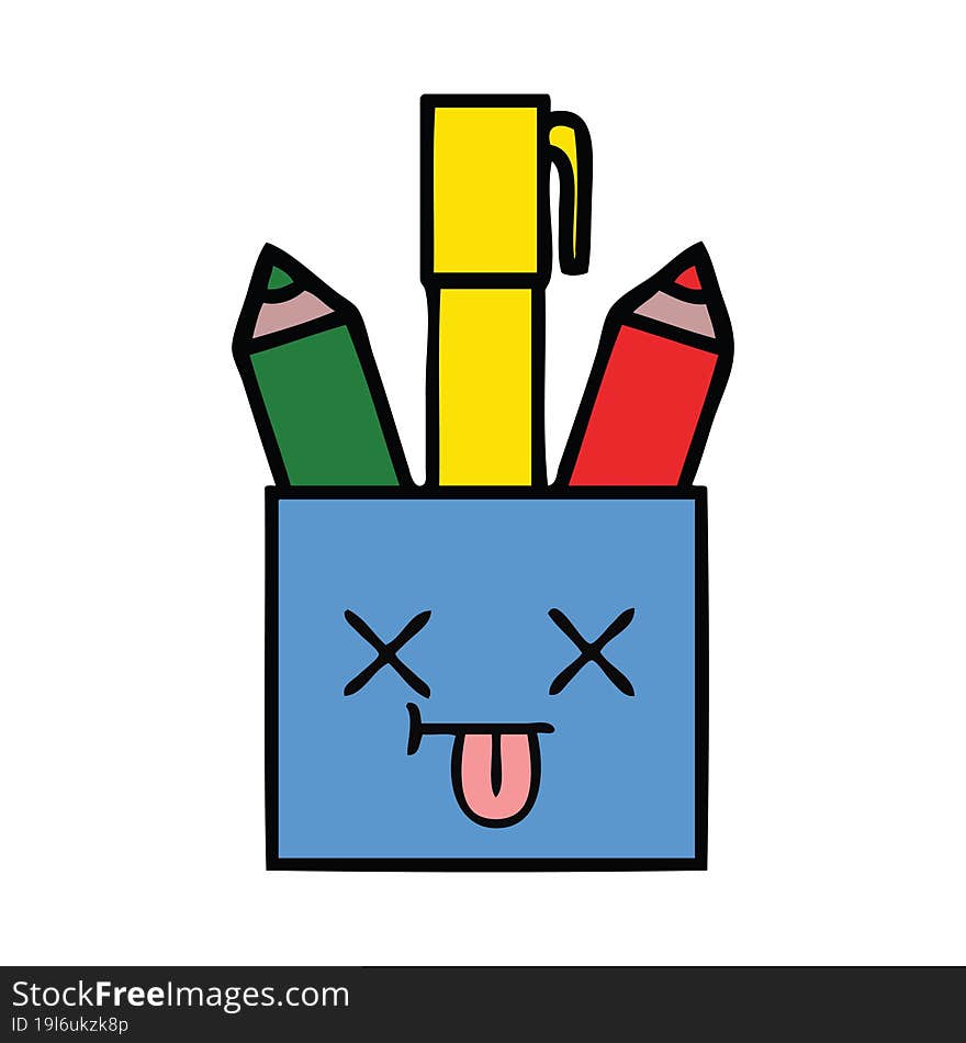 cute cartoon of a pencil pot. cute cartoon of a pencil pot