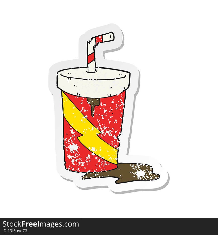 retro distressed sticker of a cartoon junk food cola drink