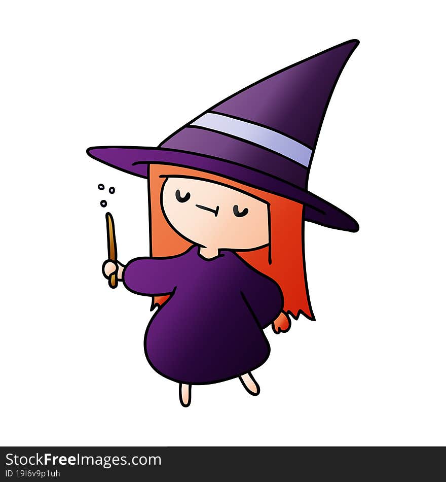 gradient cartoon of a cute kawaii witch girl