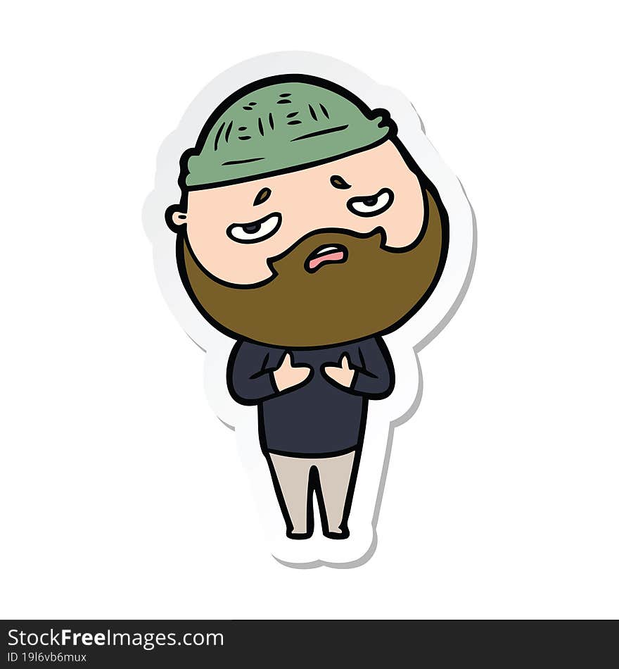 sticker of a cartoon worried man with beard