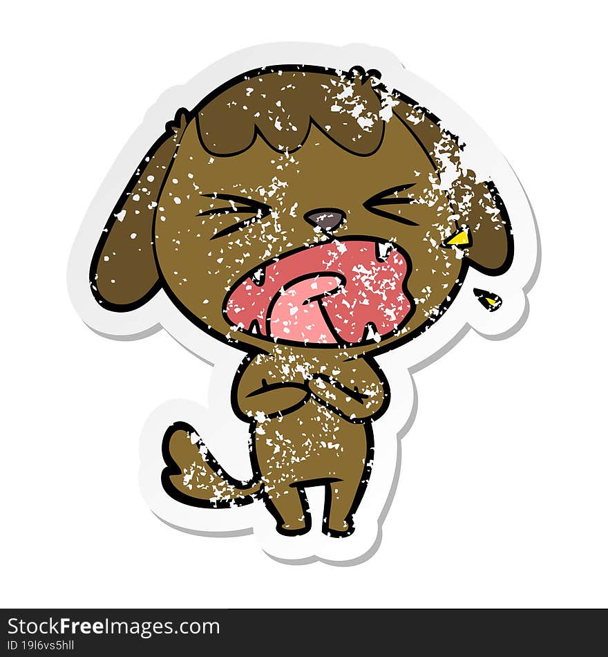 Distressed Sticker Of A Cute Cartoon Dog