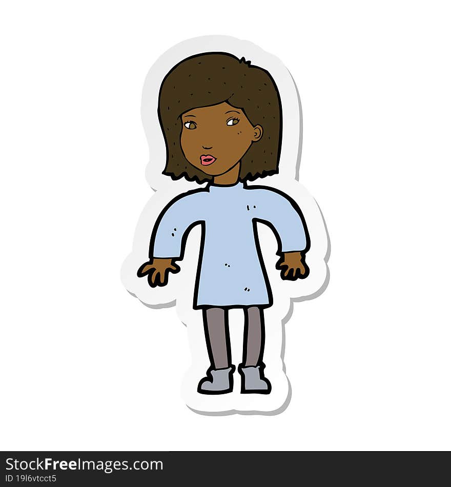 sticker of a cartoon cautious woman