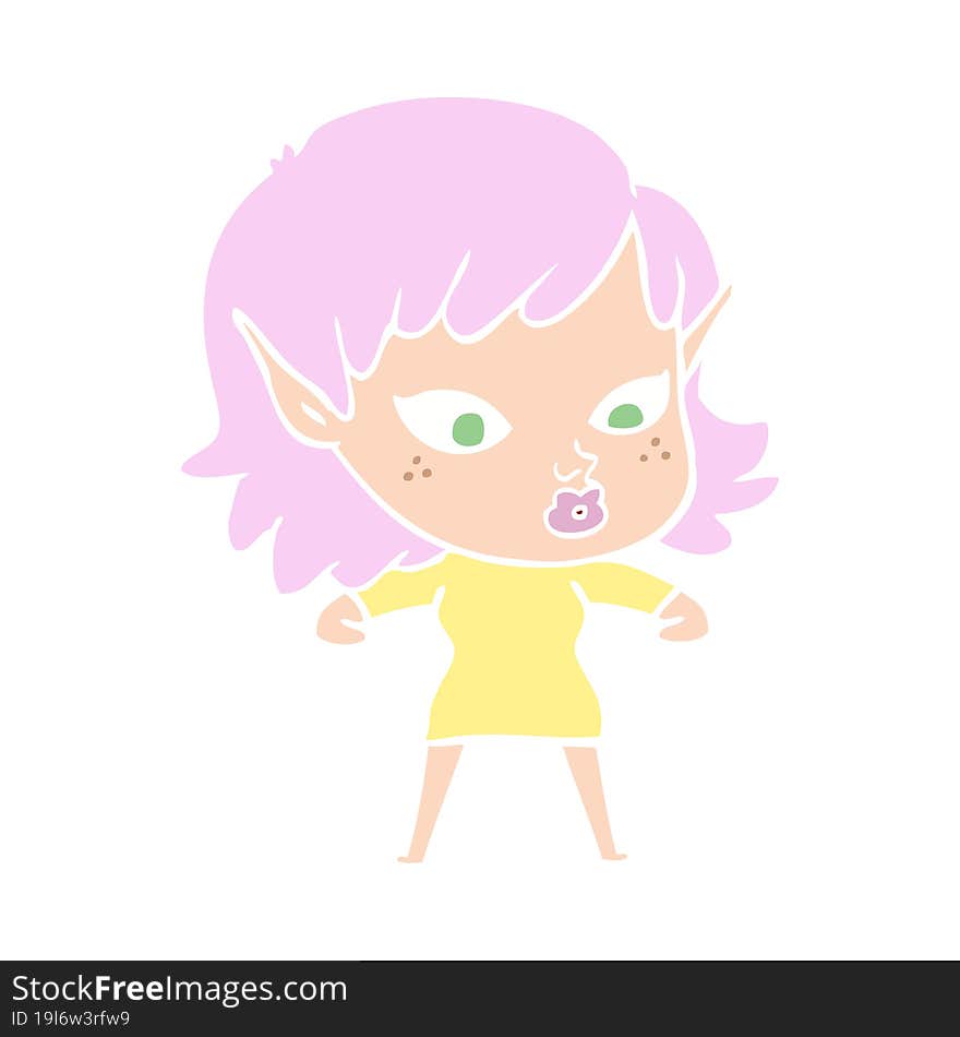 pretty flat color style cartoon elf girl