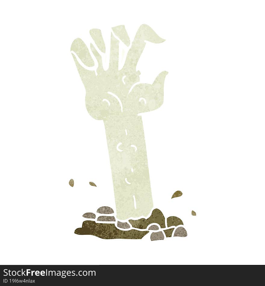 retro cartoon zombie hand rising from ground