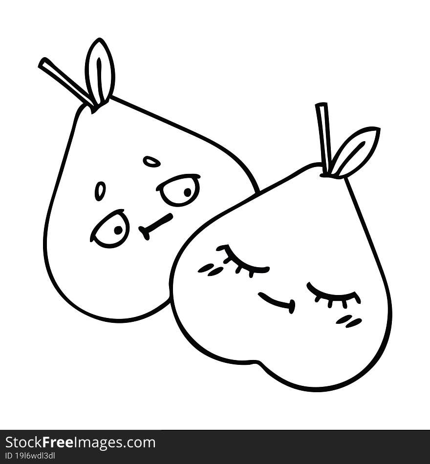 line drawing cartoon of a green pear