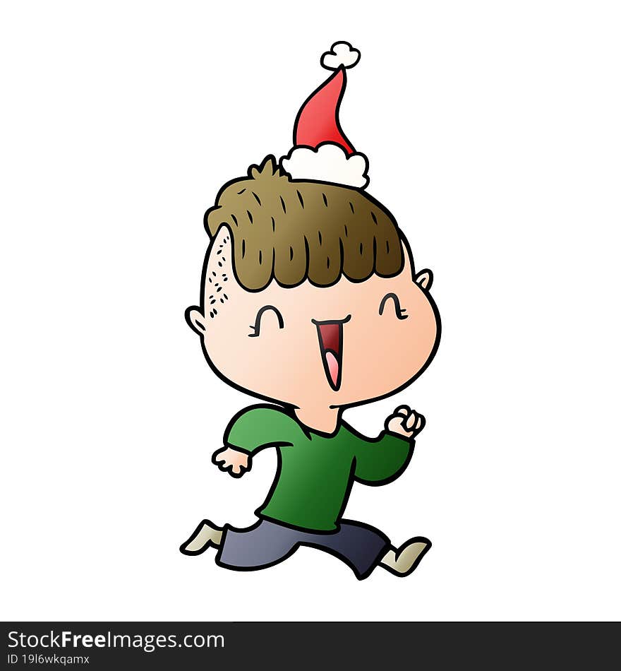 gradient cartoon of a happy boy surprised wearing santa hat