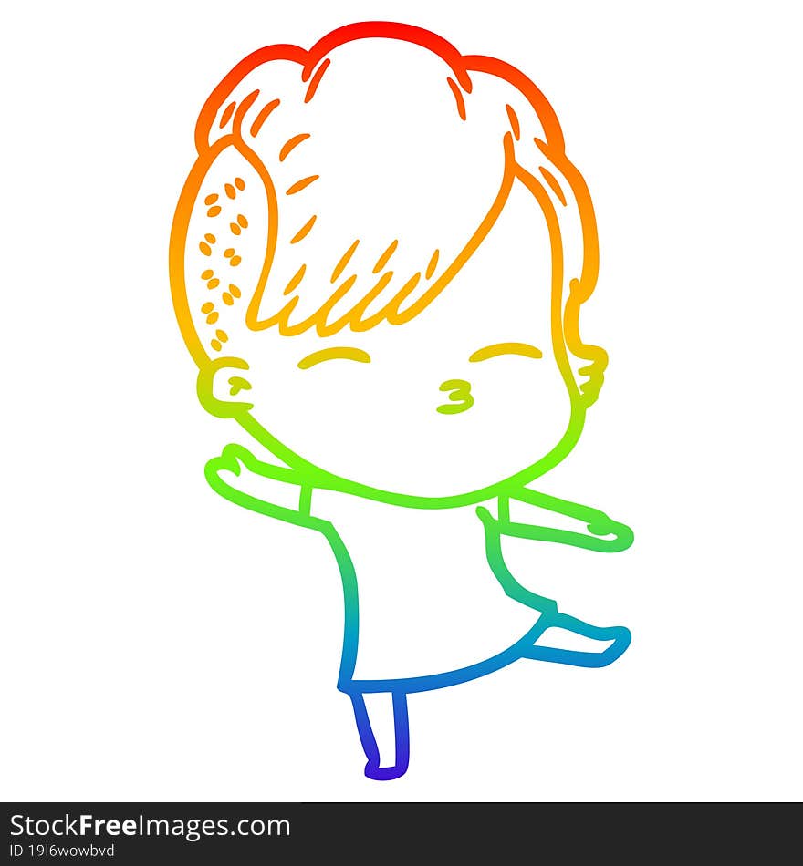 rainbow gradient line drawing cartoon squinting girl