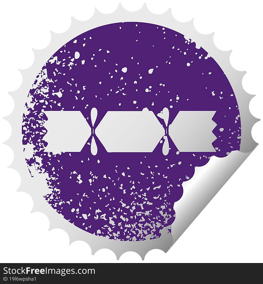 distressed circular peeling sticker symbol of a christmas cracker