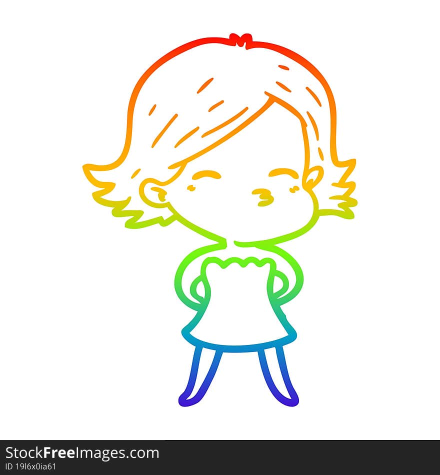 rainbow gradient line drawing of a cartoon woman