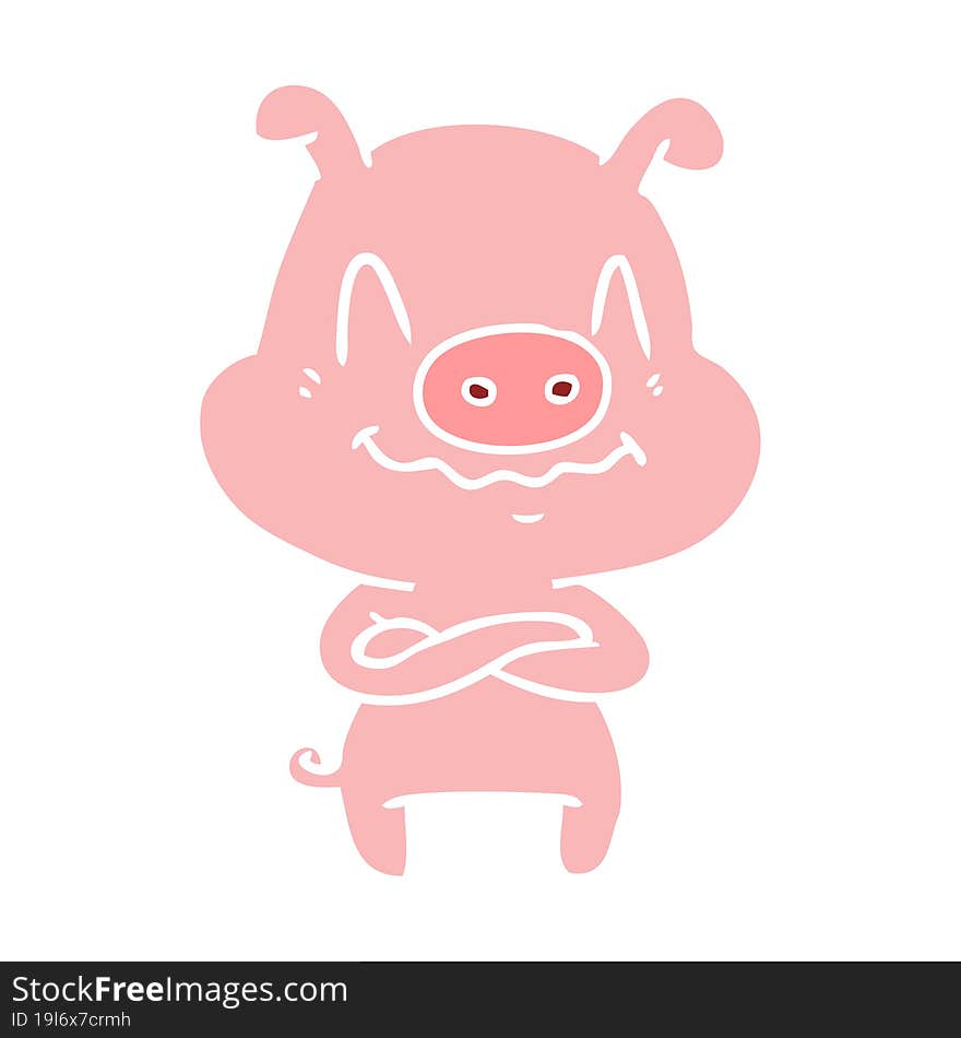 nervous flat color style cartoon pig