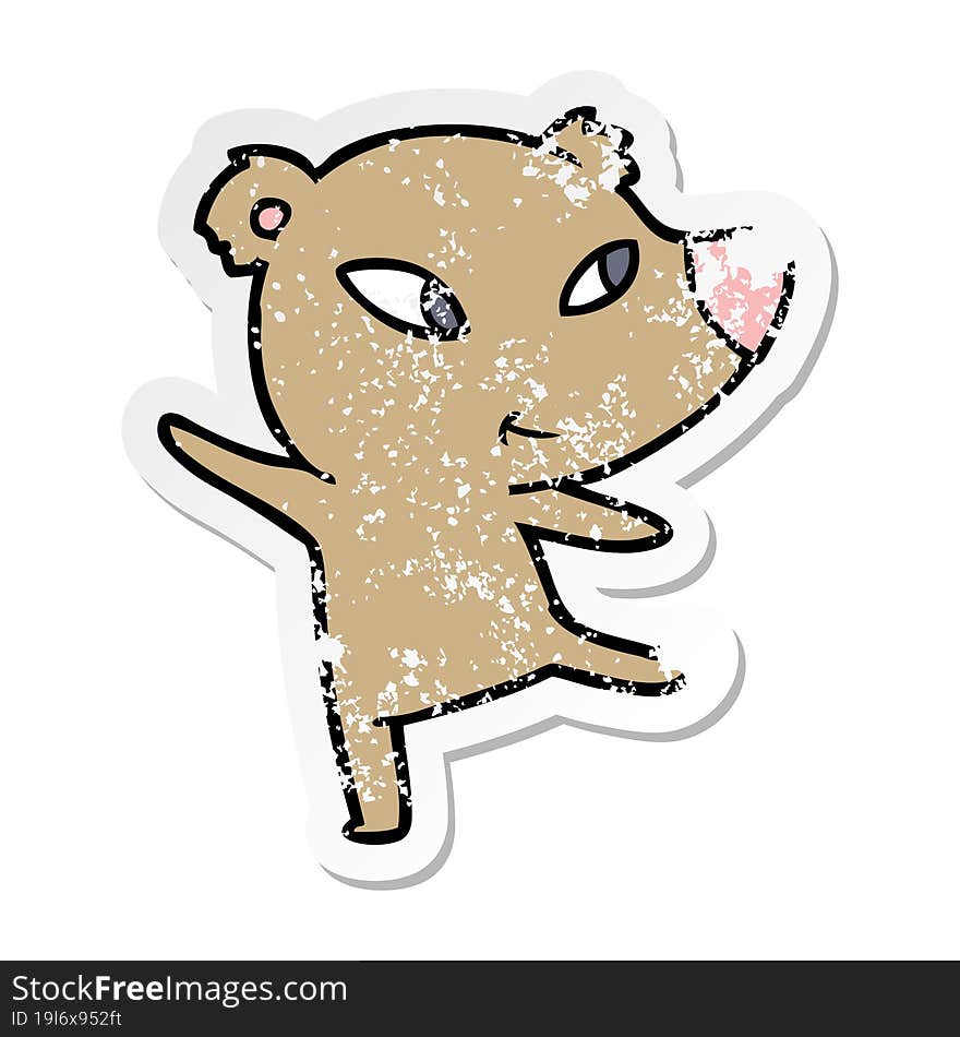 distressed sticker of a cute cartoon bear dancing