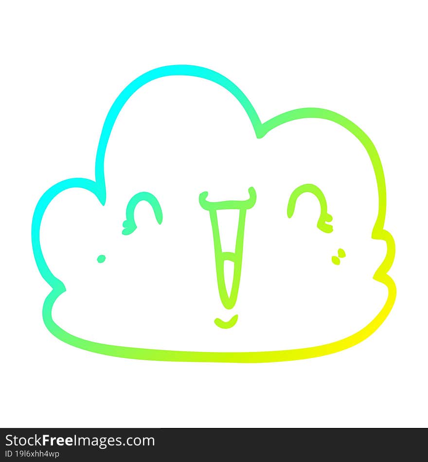 cold gradient line drawing cartoon happy cloud