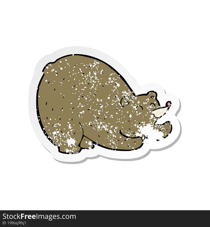 Retro Distressed Sticker Of A Cartoon Stretching Bear