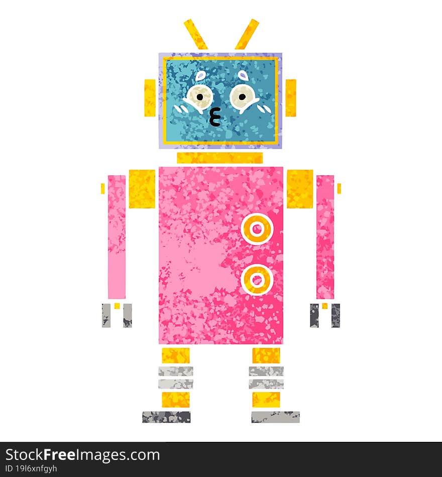 retro illustration style cartoon robot