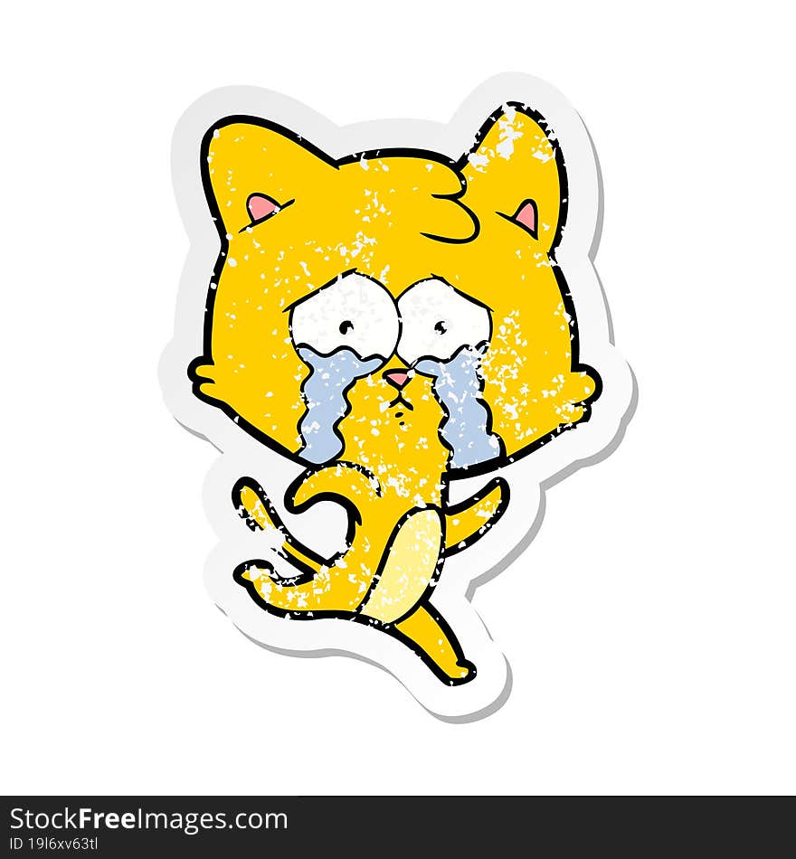 distressed sticker of a cartoon crying cat