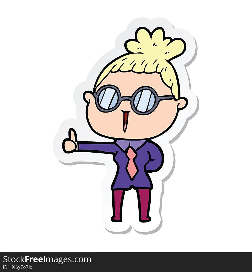 sticker of a cartoon woman wearing spectacles