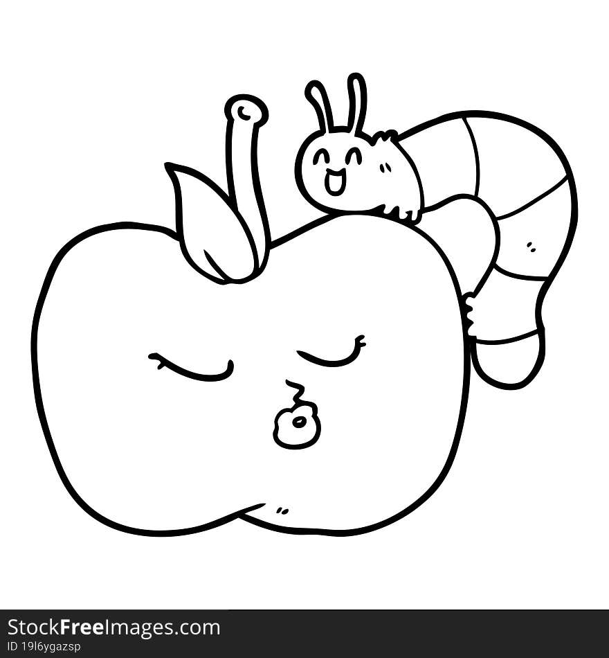 cartoon pretty apple and bug. cartoon pretty apple and bug