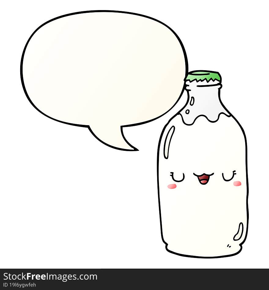 cute cartoon milk bottle and speech bubble in smooth gradient style