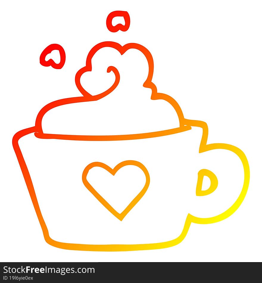 Warm Gradient Line Drawing Cartoon Cup Of Coffee