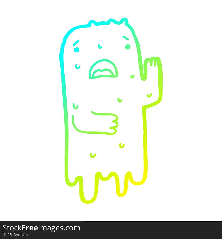 cold gradient line drawing of a cartoon ghost