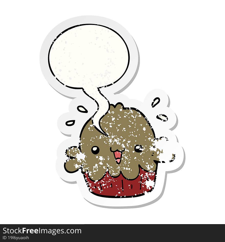 cute cartoon pie and speech bubble distressed sticker