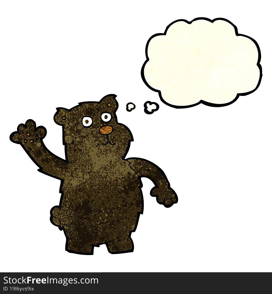 Cartoon Waving Black Bear With Thought Bubble