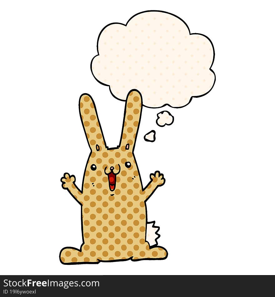 cartoon rabbit with thought bubble in comic book style