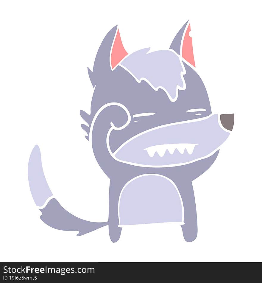 flat color style cartoon wolf showing teeth