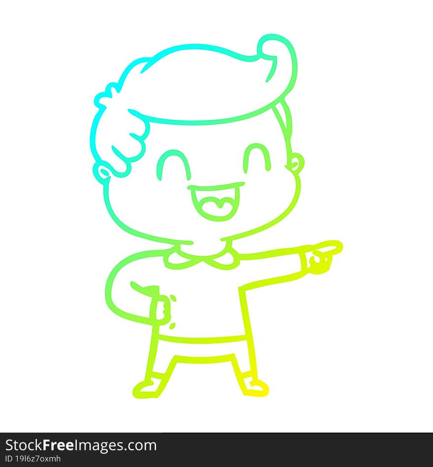 Cold Gradient Line Drawing Cartoon Happy Man Pointing