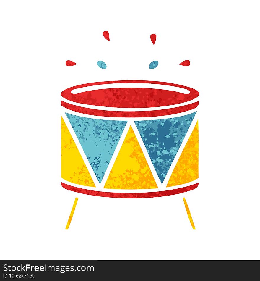 retro illustration style cartoon of a beating drum