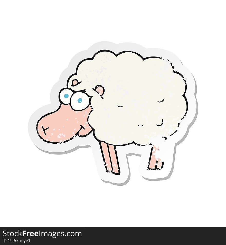 retro distressed sticker of a funny cartoon sheep