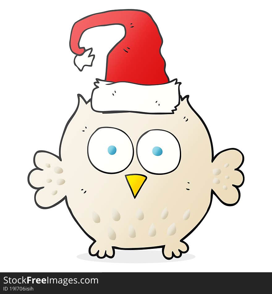 freehand drawn cartoon owl wearing christmas hat