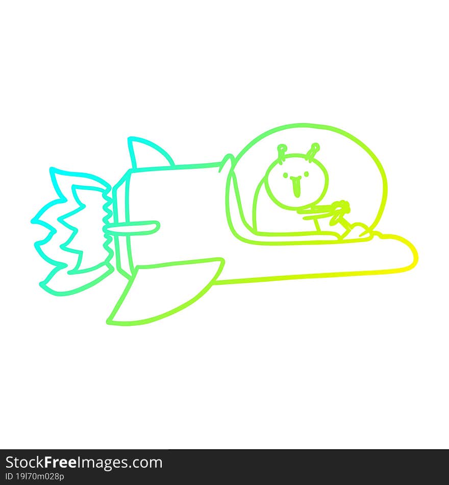 cold gradient line drawing cartoon alien in spaceship