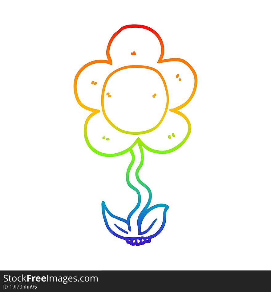 rainbow gradient line drawing of a cartoon flower