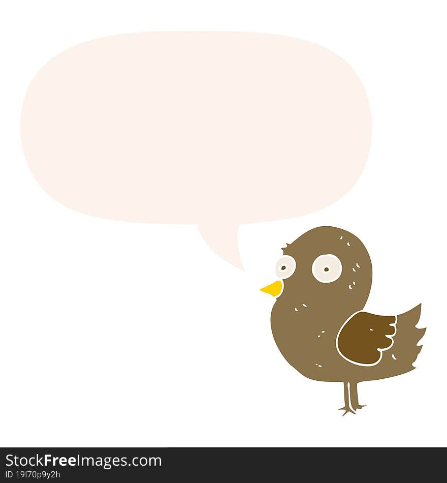 Cartoon Bird And Speech Bubble In Retro Style