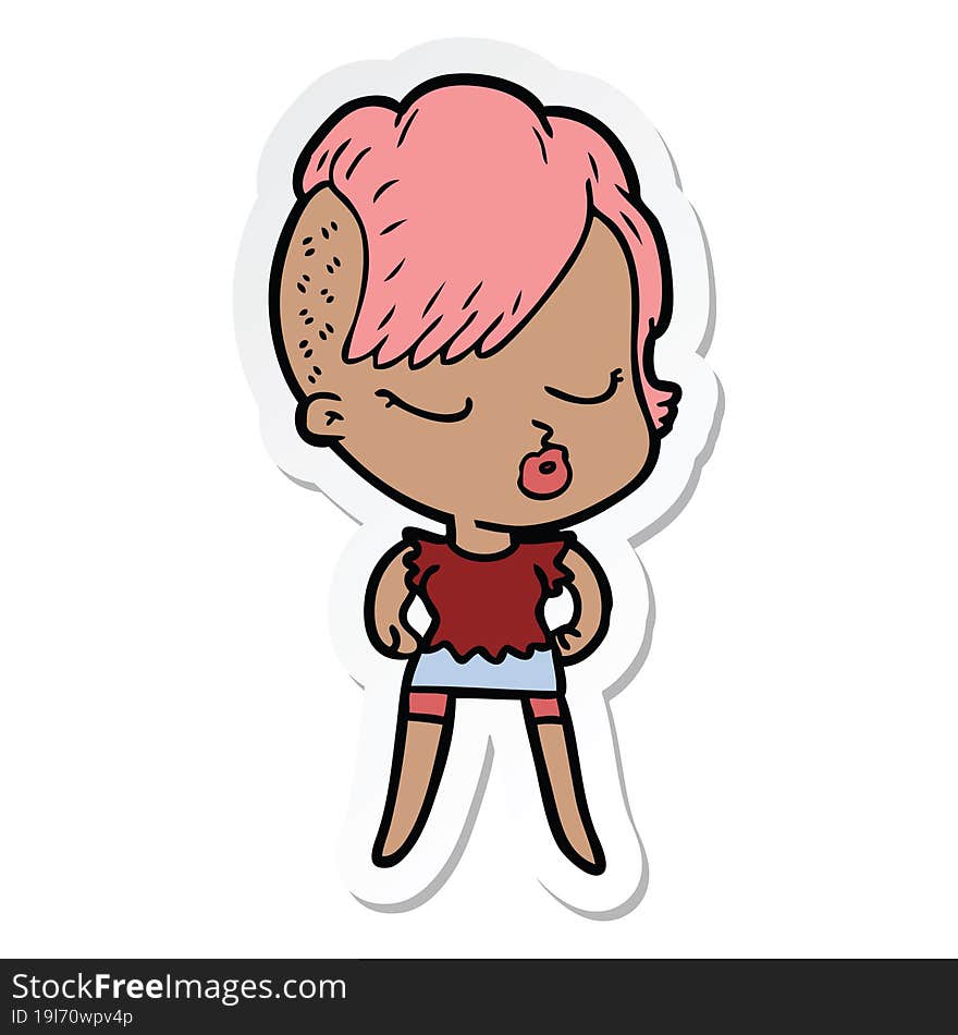 sticker of a cartoon pretty hipster girl