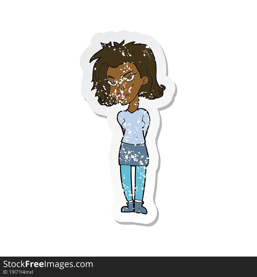 retro distressed sticker of a cartoon woman