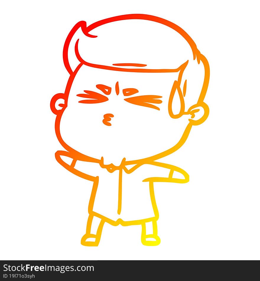 warm gradient line drawing cartoon man sweating