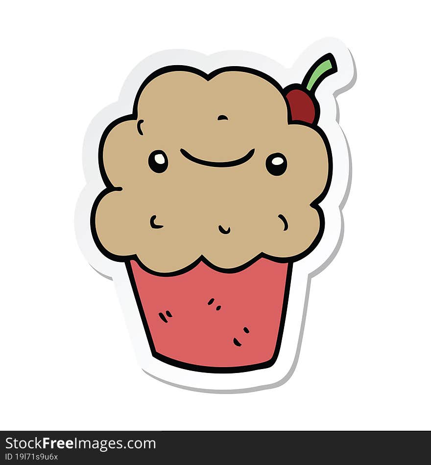 sticker of a cartoon cupcake