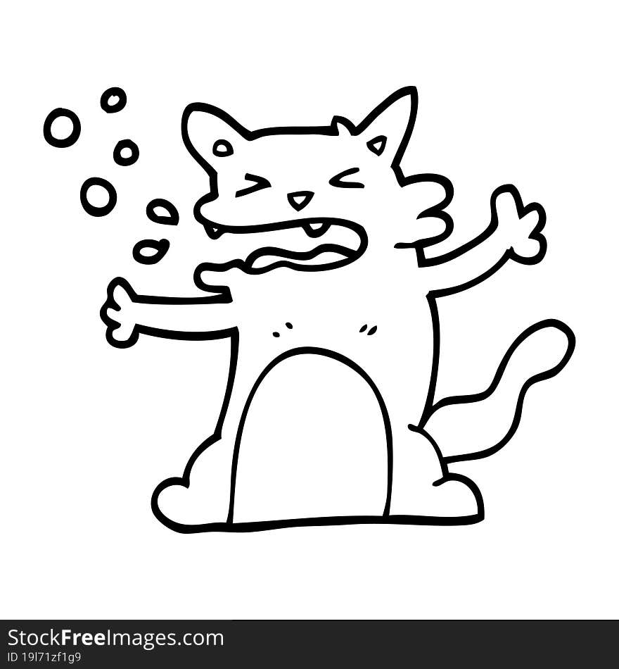 line drawing cartoon hiccuping cat