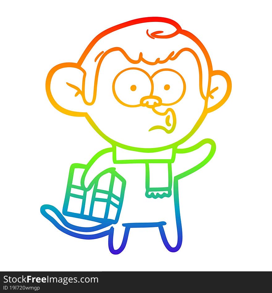 rainbow gradient line drawing cartoon christmas monkey