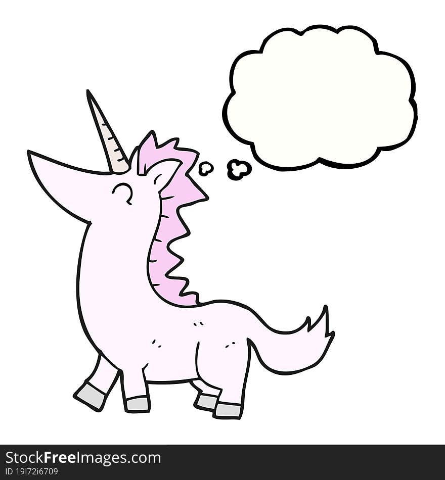 freehand drawn thought bubble cartoon unicorn