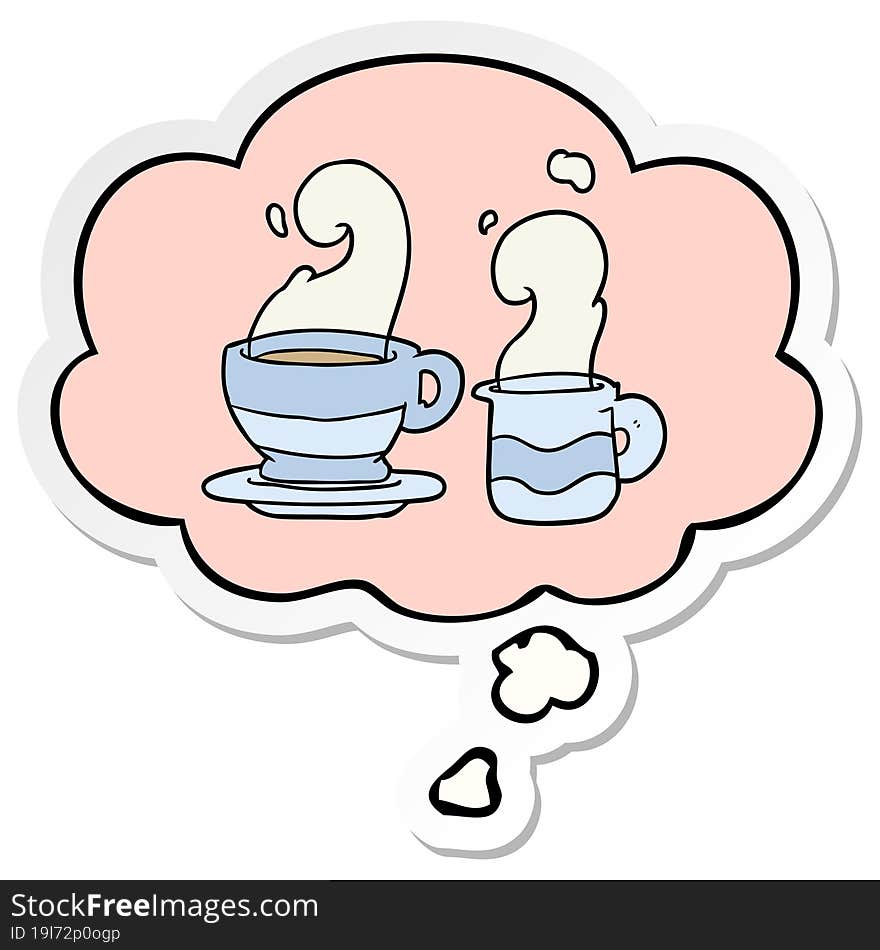 cartoon cup of coffee with thought bubble as a printed sticker