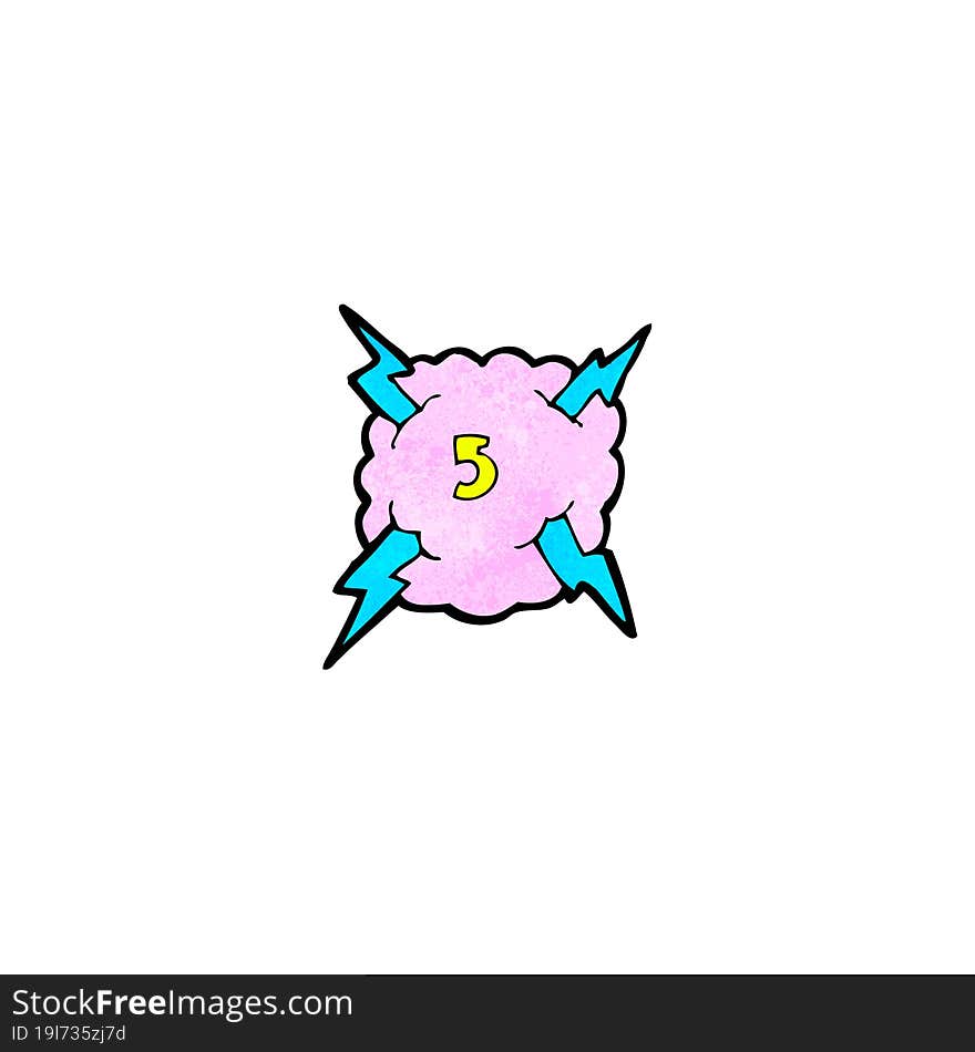 cartoon lightning storm cloud symbol with number five