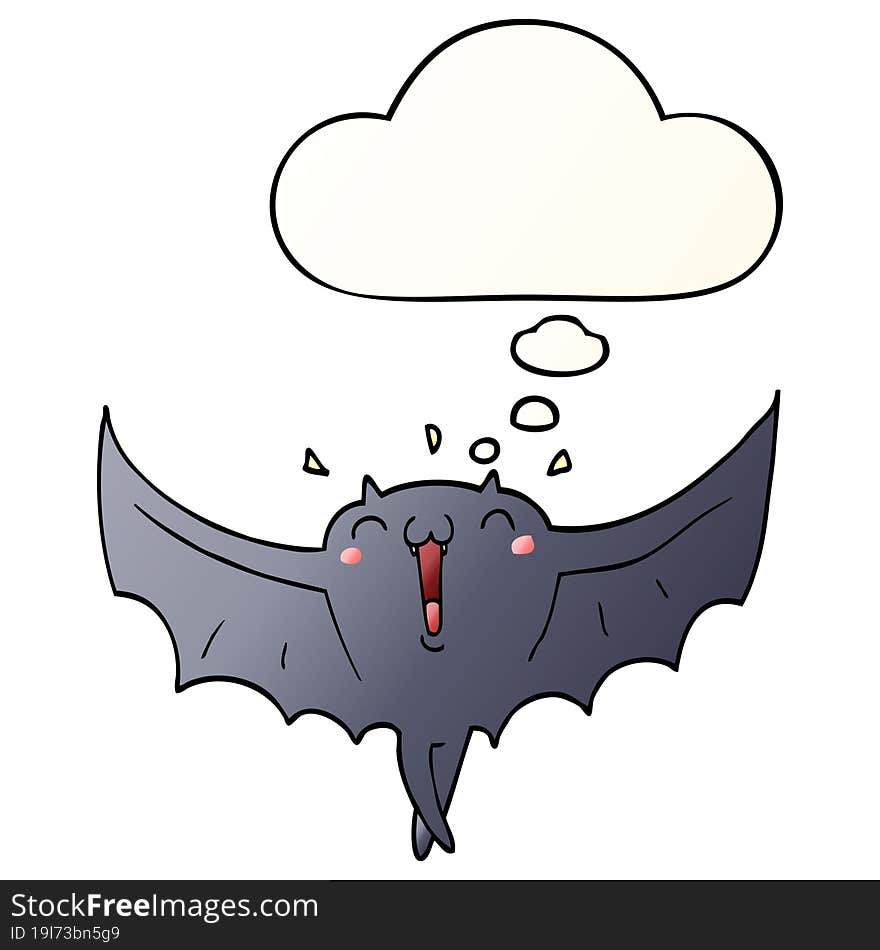 cartoon happy vampire bat and thought bubble in smooth gradient style