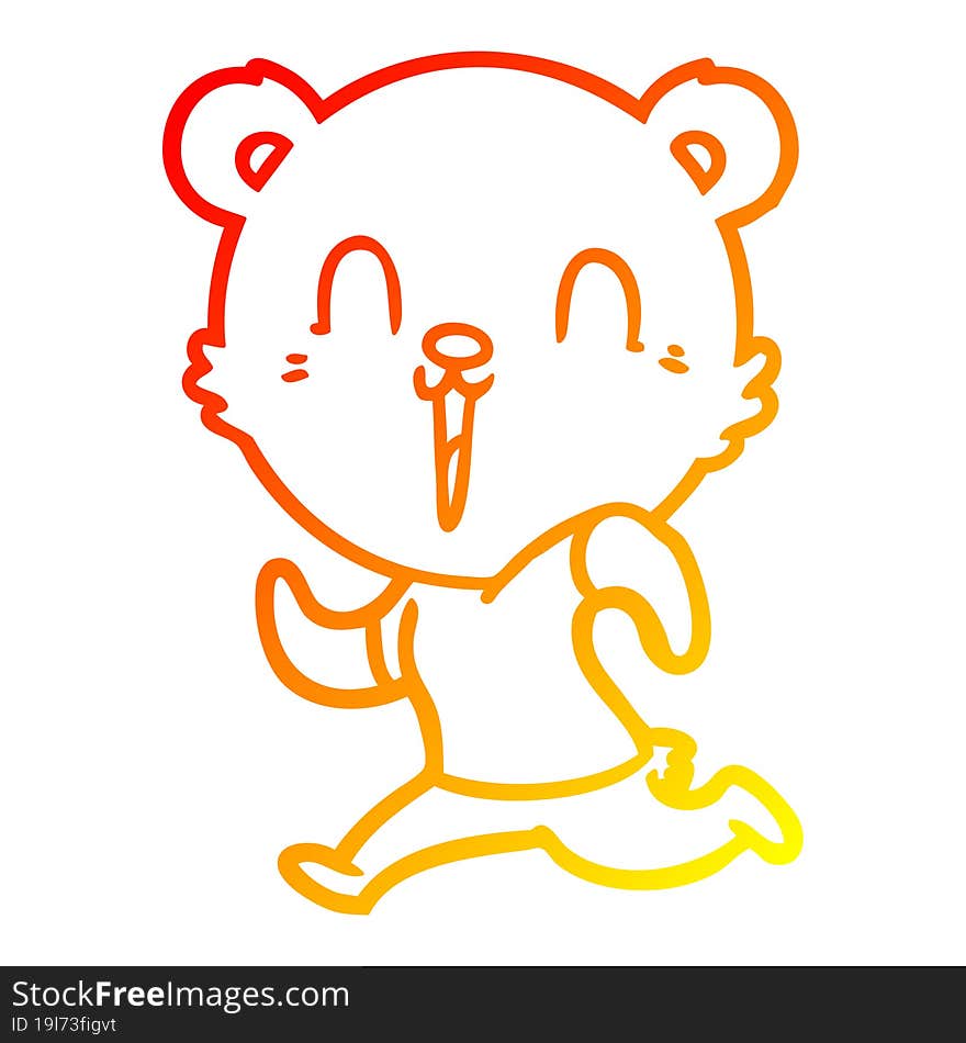 warm gradient line drawing happy cartoon bear running