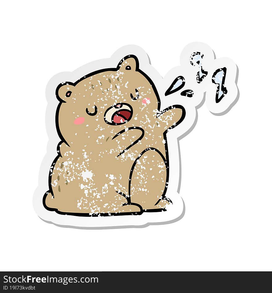 distressed sticker of a cartoon singing bear