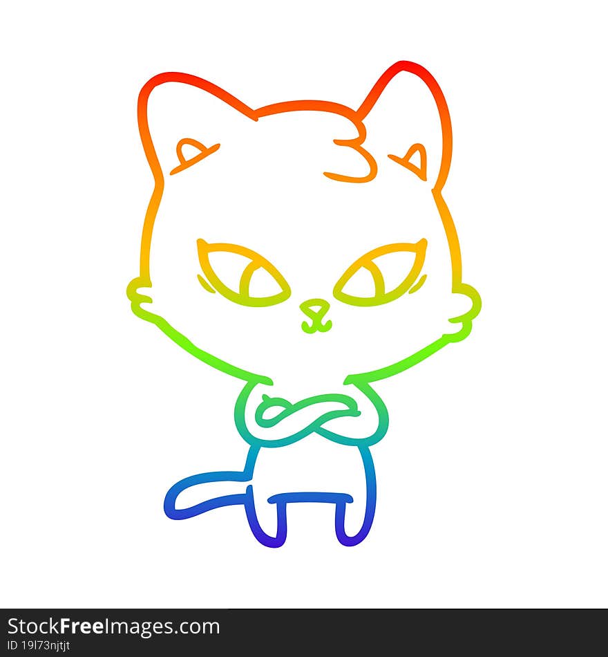 rainbow gradient line drawing of a cute cartoon cat