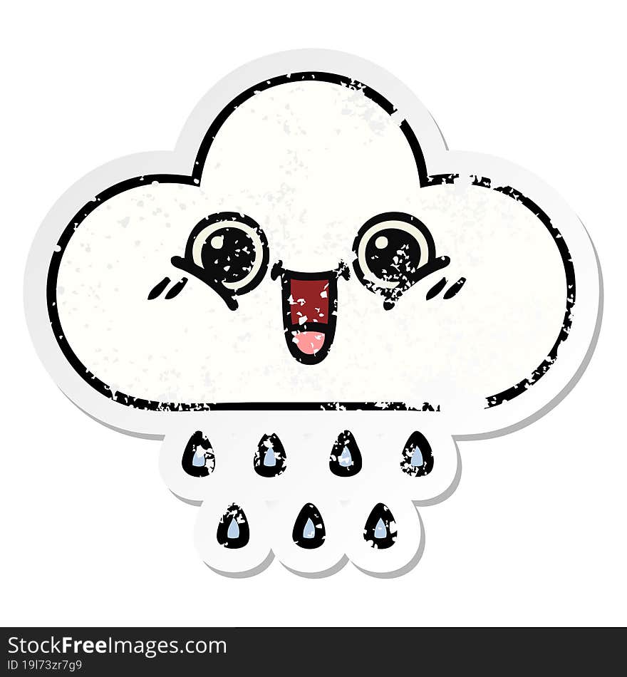 Distressed Sticker Of A Cute Cartoon Rain Cloud